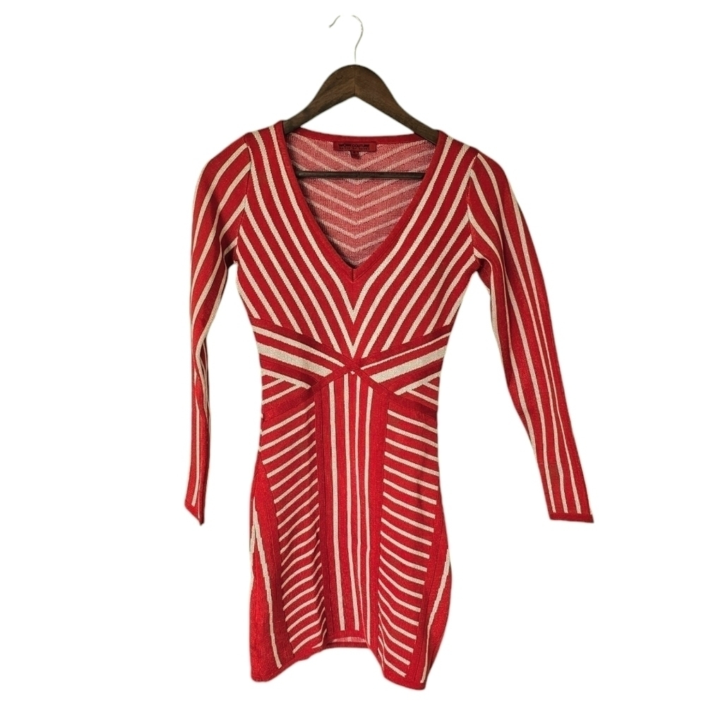 WOW Couture Red and Gold Striped Mini Dress Sz M
